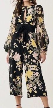 DVF Diane von Furstenberg Black DELPHI Jumpsuit Floral Cropped Silk XS New w/tag