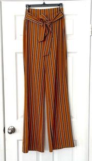 High Waist Flare Wide Leg Pants Orange Black White Stripe Size Small NWT