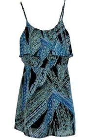 Lily Rose Mini Dress Blue Green Black Print Sleeveless Ruffle Mini Dress Medium