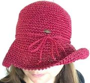 Scala Wide Brim Straw Hat Sun Hat Red Summer hats Paper Crochet Vintage