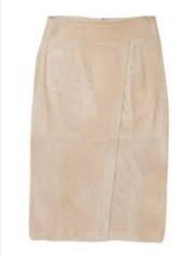 Lamb Leather  Faux Wrap Midi in Marzipan Beige Suede Leather Skirt…