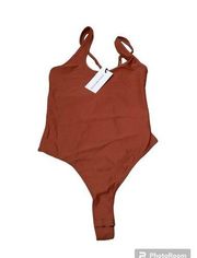 WeWoreWhat Asymmetrical Spandex Jersey Wide Strap Bodysuit Clay Orange S