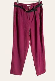 Molly Bracken Raspberry Purple Pleated Belted Trouser Pants Size Medium