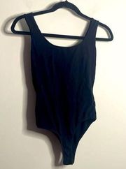 Active Basics Black Scoop Neck Tank Top Thong Bodysuit Onepiece