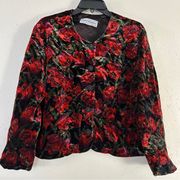 Vintage Norton McNaughton Red Floral Black Velvet Jacket Medium