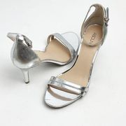 ABOUND Silver Adjustable Ankle Strap Open Toe Heels, Size 8