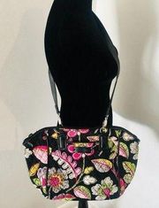 VERA BRADLEY Black Green Pink Moon Blooms Retired Botanical Print Crossbody Bag