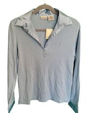 St. John's Bay Light Blue V-Neck Collared Long Sleeve Women's Blouse Size Large