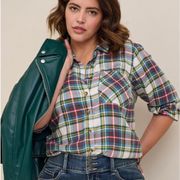 Lizzie Brushed Rayon Acrylic Plaid Flannel Button Down Shirt Multi Size 2