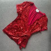 Sezane // Red Sequins Wrap Blouse Top