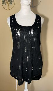 Iro Doris Distressed Black Linen Tank Top Small