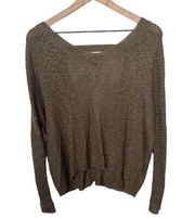 Altar’d State Mossy Green Brown Loose Knit Open Back Oversized Sweater Small