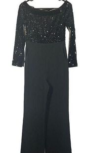 Eliza J Black Sequin One Piece Zipper Back Pants Jumpsuit W/ Pockets Women Sz 4