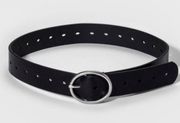 Universal thread black adjustable jean belt with rounded design buckle