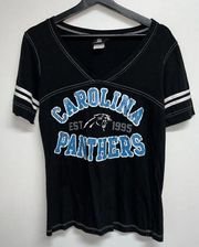 NFL Team Apparel Carolina Panthers Womens V-neck T-shirt Size S Glitter S/S