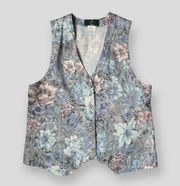 Vintage  Pastel Tapestry Floral Button-Front Vest