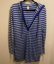 Tommy Bahama Sheer Striped Long Sleeve Hooded Beach Cover Up Size Small