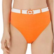 Onia Orange white high rise Bea belted bikini bottoms Large NWT