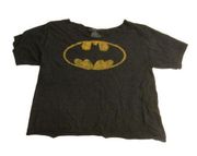 DC Comics Batman Basic Distressed Yellow Logo Handmade Copped Black T-Shirt M