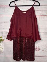 YA Los Angeles Maroon Sequin Mini Dress | Large