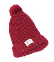 Maroon Red Cute Beanie with Poof