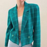 Pendleton Vintage  Teal Plaid 100% Wool Cropped Boxy Blazer