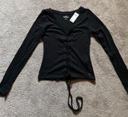 Hollister black long sleeve shirt with tie front!