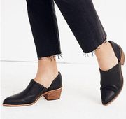 Madewell Brady Lowcut Bootie 8 Womens Black Leather Almond Toe Chunky Heel Slip