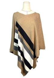 Leo & Nicole Praline Striped Pullover Cape Poncho Cardigan Sweater Size M