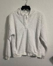 LukkaLux Womens Medium White Pullover Hoodie Sherpa Teddy Style Sweater