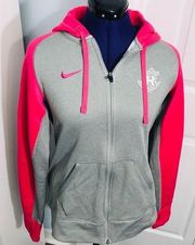 Nike  Grey & Pink Therma-Fit Zip Up Hoodie Small