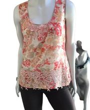 Halogen Floral Silk Applique Cream Pink Tank Women's Size Medium