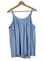 Zenana Outfitters Light Blue Pleated Neck Tank Top L