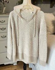 Chunky Oversized Sweater Beige Popcorn Hoodie Pullover Womens Medium Hoodie