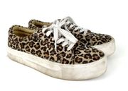 Faux Fur Cheetah Print Lace Up Casual Platform Sneakers