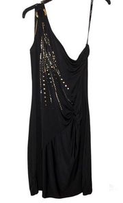 Baby Phat  One Shoulder Vintage Y2K Studded Beaded Dress Black Gold 1X