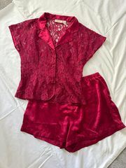 Victoria Secret Gold Label Pajama Set Medium Burgundy Lace Satin