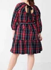 NWT Draper James RSVP Long Sleeve Plaid Tiered Bow Back Dress Womens Plus Sz XXL