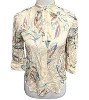 Zadig & Voltaire Touch Paradise Button Down 3/4 Sleeve Blouse with Neck Tie Ecru
