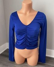 Velvet Torch Blue Ruched Crop Top L NWT Long Sleeve V-Neck L4L12