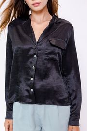 Black Satin Button Down Top