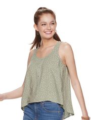 Juniors' Love, Fire Hi Low Olive Dot Tank