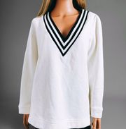 Varsity Striped V-Neck Sweater, 1X