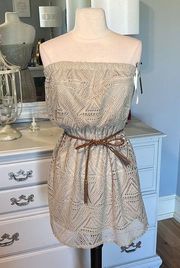 Strapless Dress Khaki Lace A Byer Womens M New Mini