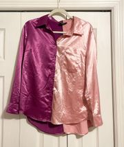 Purple And Pink Colorblock Button Down