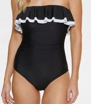 Tommy Hilfiger  Black & White Ruffle One-Piece Women's Swimwear Size 6 NWT