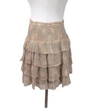 Chan Luu tan floral ruffle skirt size medium