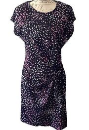 Nicole Miller Black Pink Purple Spotted Side Tie Dress Small