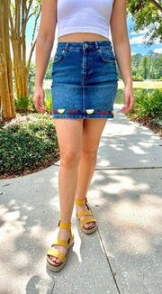 Hand Embroidered Fruit Denim Fruit Mini Skirt Size 4