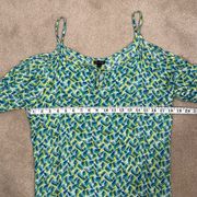 Coco + Carmen Blue Green Rayon Beach Cover-up Mini Dress Tunic Cold Shoulder S/M